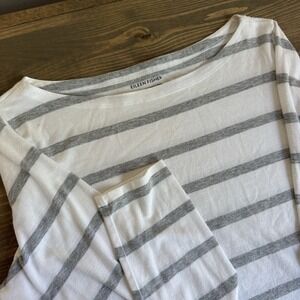 Eileen Fisher Womens Small White Grey Stripe‎ Long Sleeve Tee T-Shirt Top